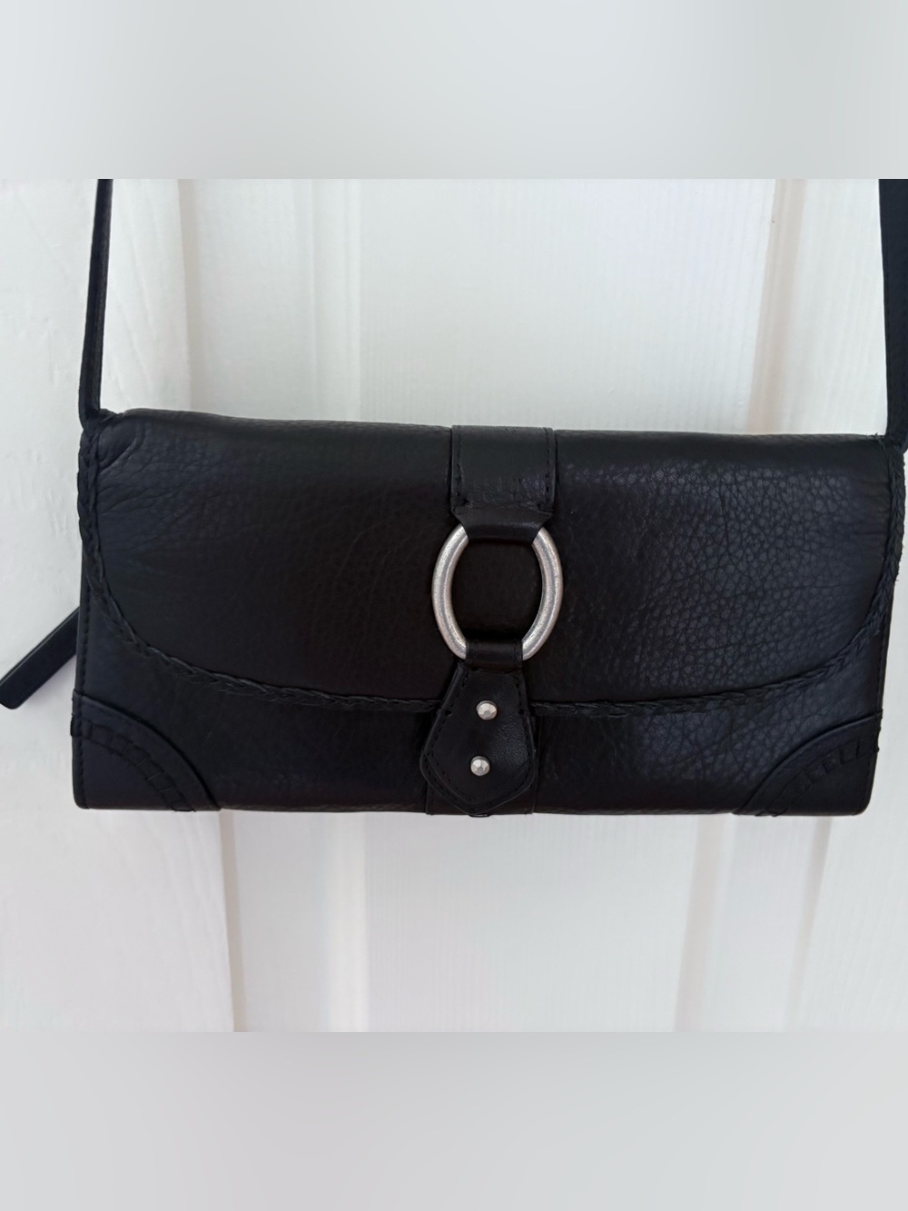 Vintage Y2K Sigrid Olsen Black Leather Organizer Wallet/Crossbody Bag - Picture 3 of 6